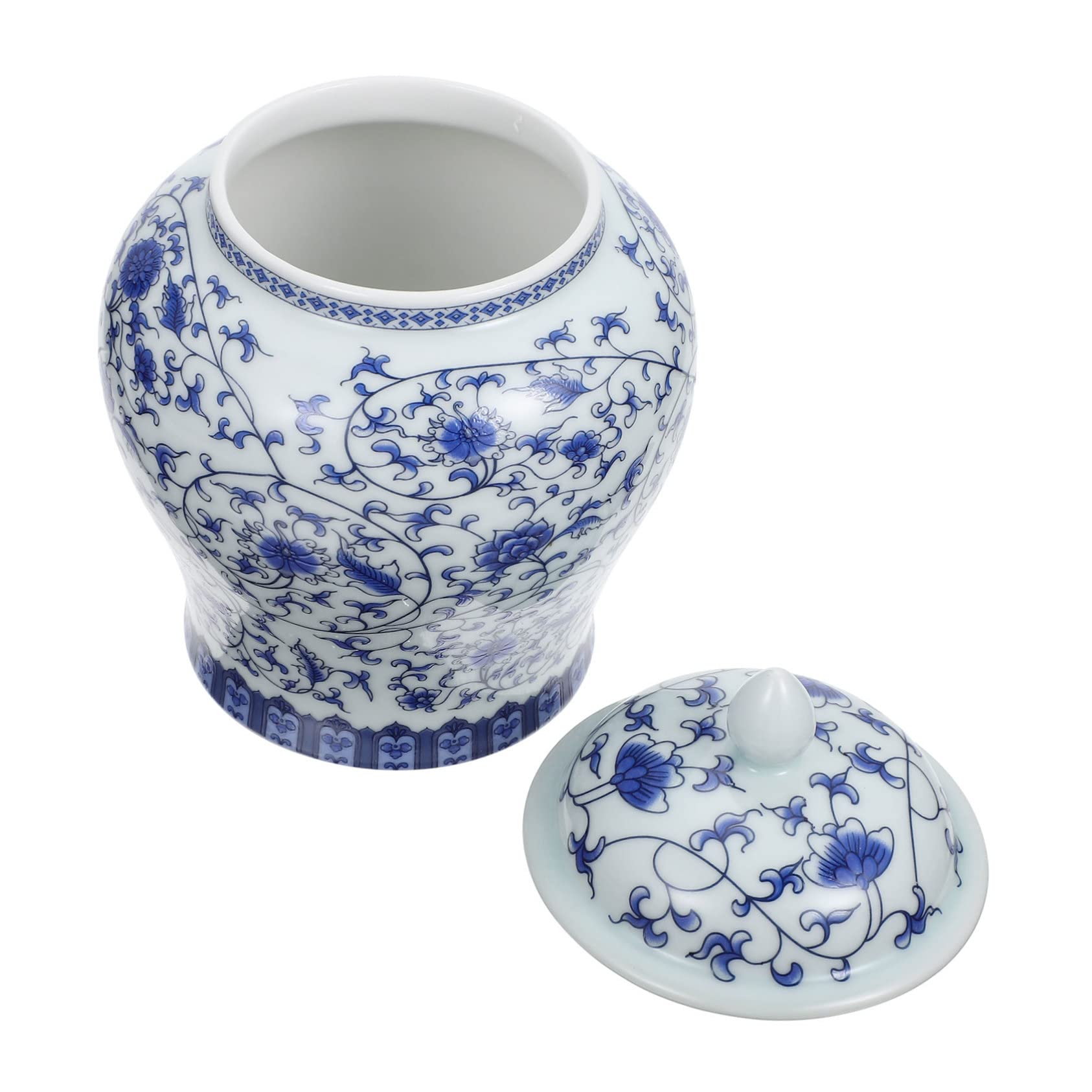 Tarro para Guardar Hojas de Té de Cerámica Azul Estilo Chino | Tapa Sellada, Diseño Retro, Pieza de Sobremesa para Almacenamiento y Ornamento