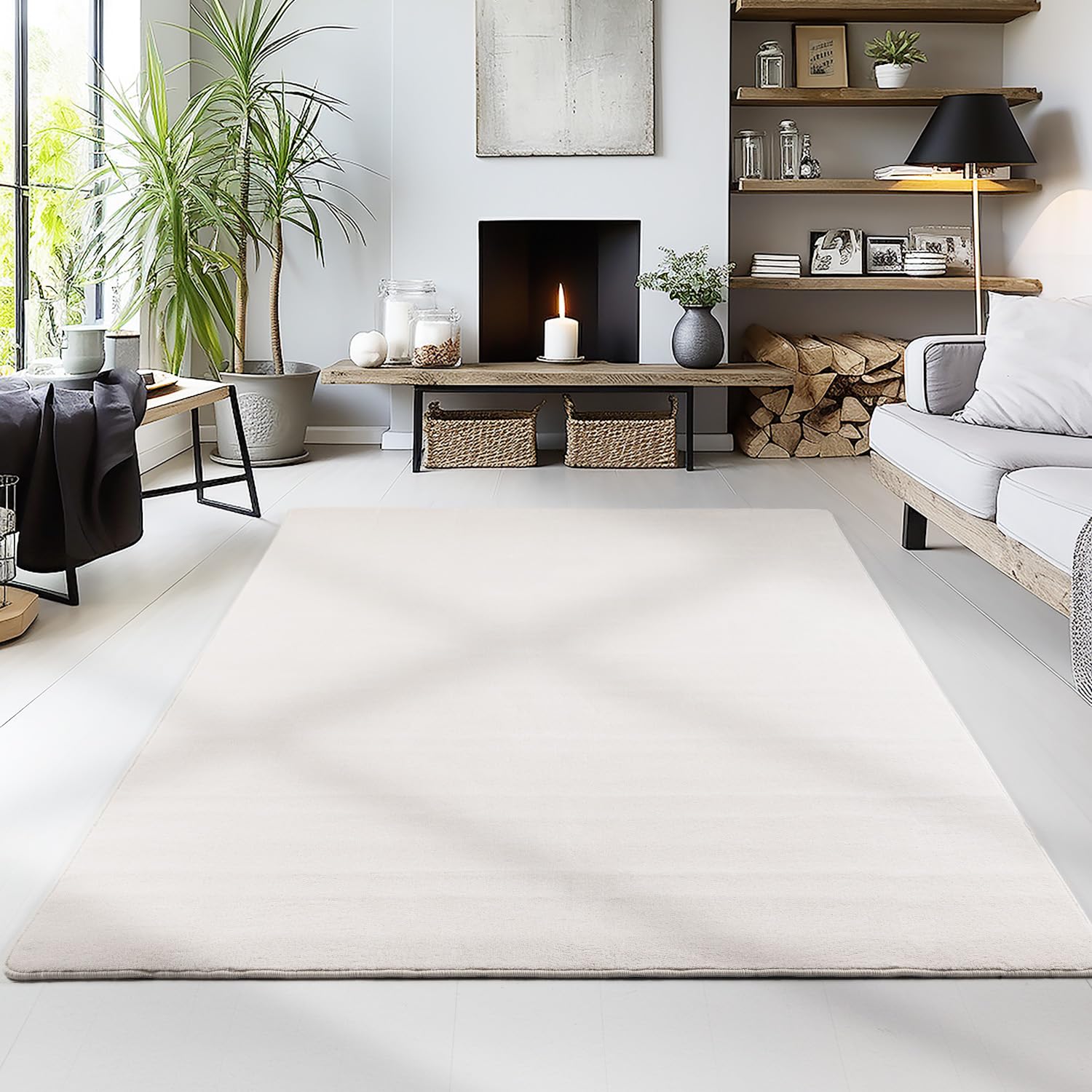 HomebyHome Alfombra de pelo corto para salón, 200 x 300 cm (200 x 290 cm), color crema, lavable para dormitorio, comedor o cocina, alfombra mullida, extrasuave, antideslizante, moderna