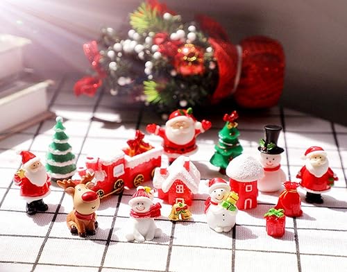 Miniatura 3 de 18 piezas de figuras en miniatura de Navidad, miniaturas de resina de Navidad, paisaje, árbol de Navidad, muñeco de nieve, figuras de Papá Noel para