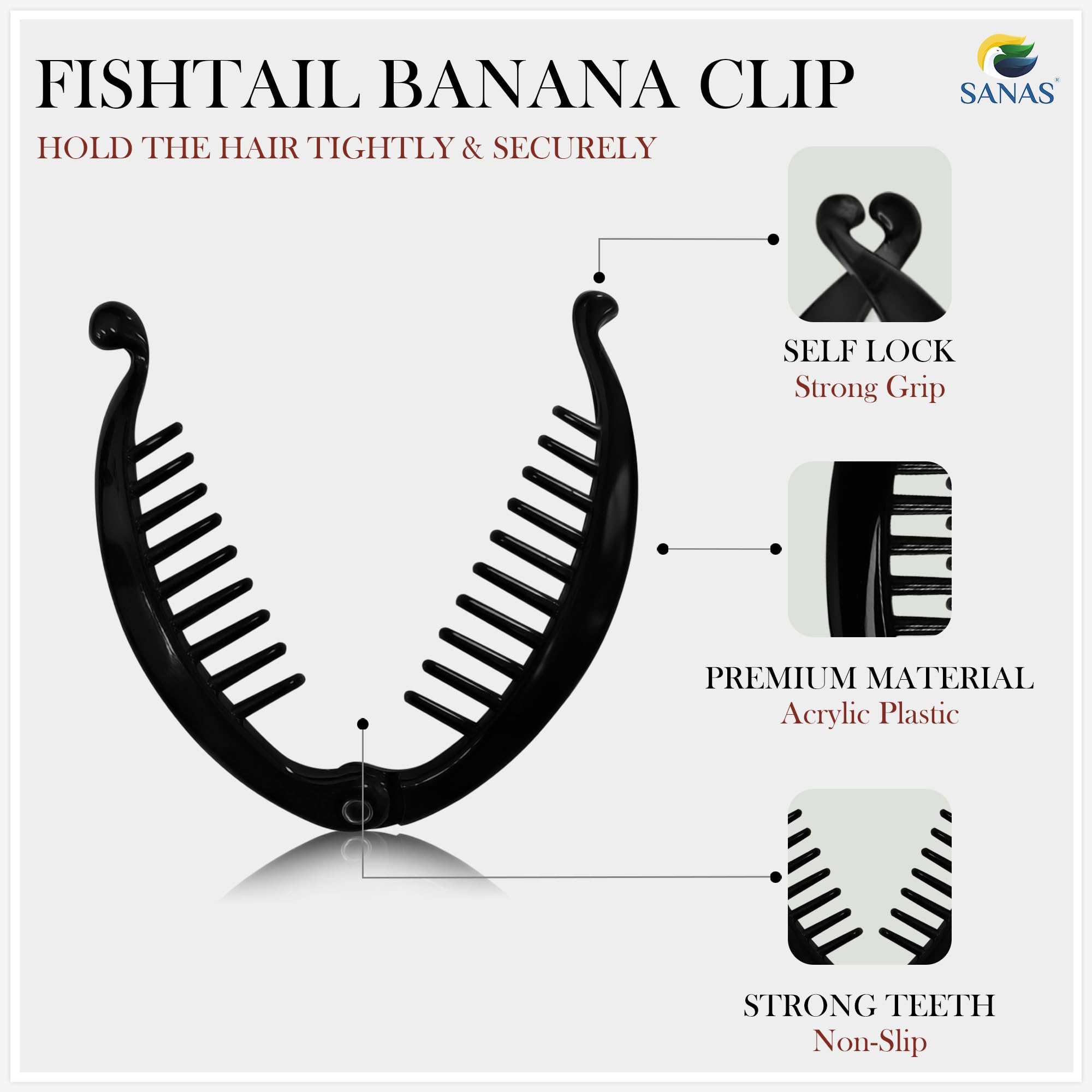 Sanas Fishtail Hair Clip 4pcs Banana Style Hair Clip Hair Accessories For Women And Girls Fishtail 4pcs small size stylish hair clips (Multicolour) - Image 3 thumbnail