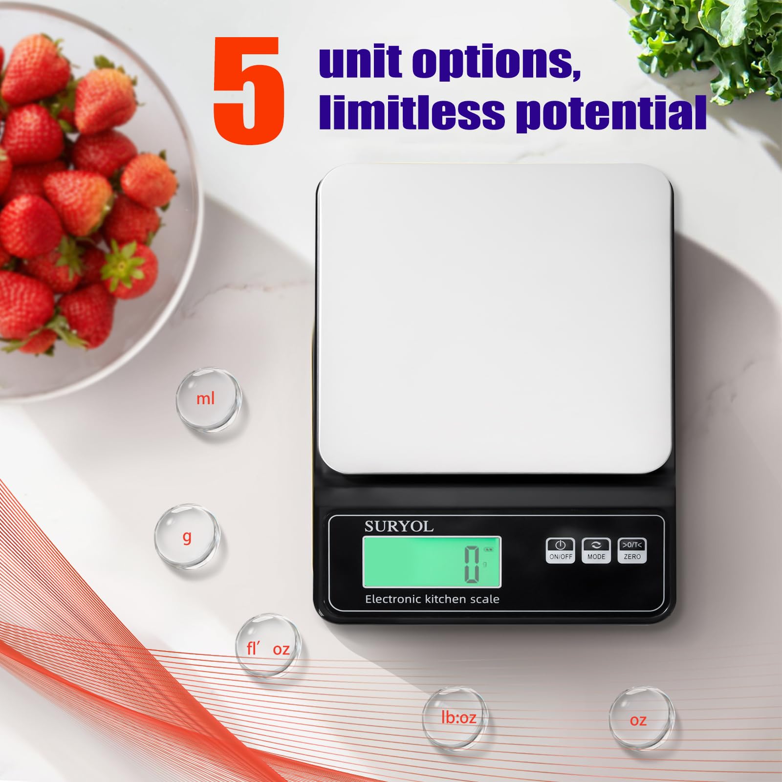 Báscula digital de alimentos de 0,5 g/0,1 oz – 11 libras, 5 unidades, vidrio templado y acero inoxidable, báscula de peso de alimentos en gramos y onzas para cocinar, hornear