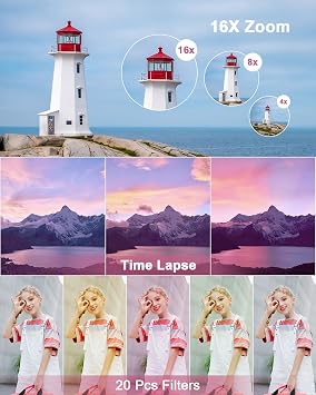 Digital Camera 4K 64MP Camera Double Camera with Auto Focus Flash 16X Zoom Anti-Shake 32GB Card Compact Vlogging Camera for Children Teenagers Adults Beginners Pink