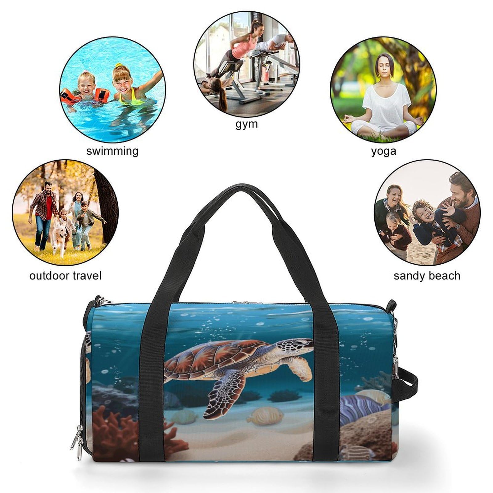 Żółw morski, lekka torba podróżna z przegródką na buty, torba gimnastyczna dla kobiet na noc, weekend, jogę, siłownię, podróże służbowe, sport i szpital.