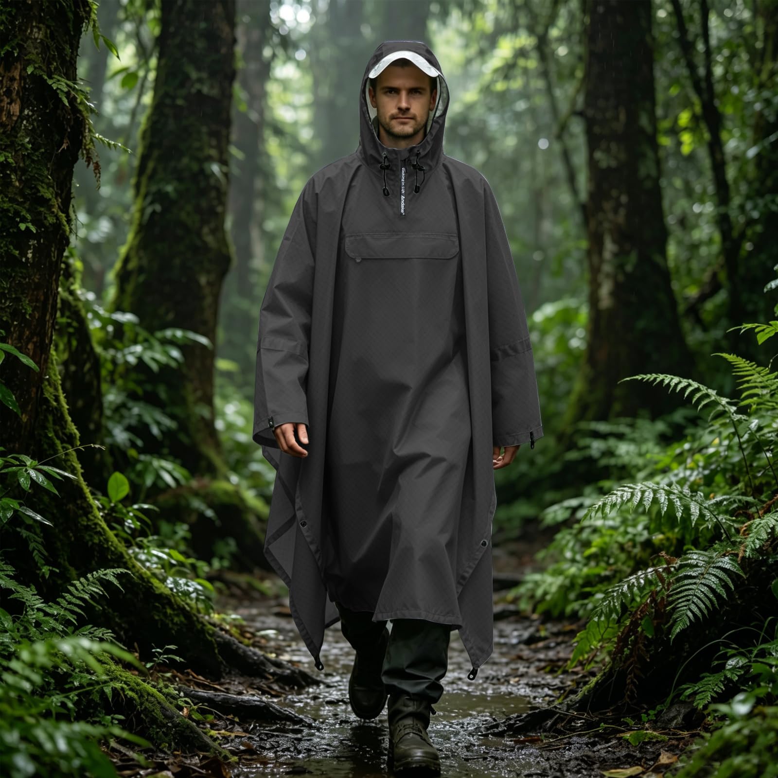 Andake 3-in-1 Regenponcho, Wasserdichter Regenponcho unisex, Wiederverwendbar, Leicht & Tragbar, Ideal für Camping, Wandern & Angeln im Freien