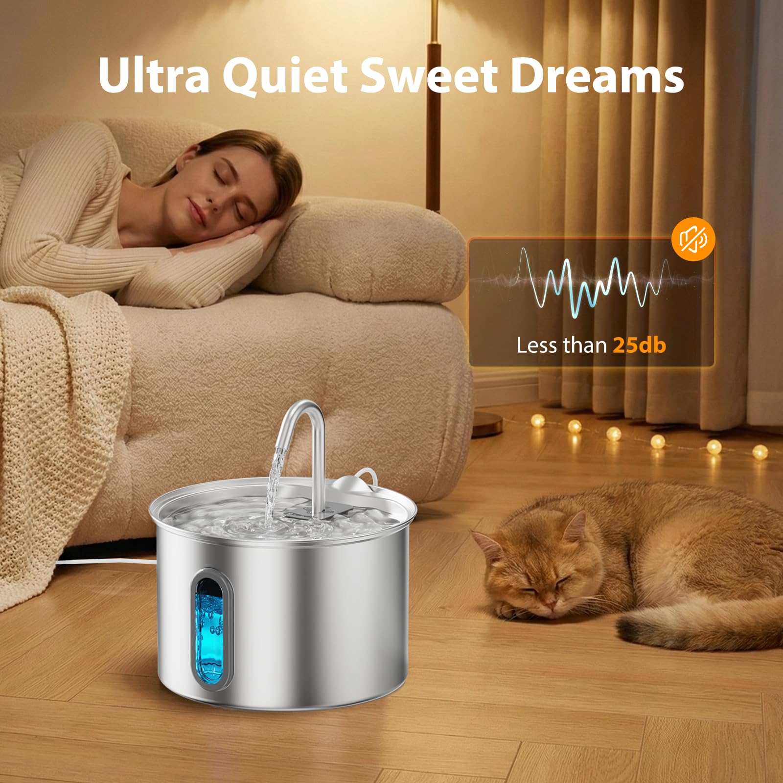 304 Stainless Steel Cat Water Fountain - 2.8L/95oz Quiet Electric Pet Water Fountain with Multi-Stage Filtration, Easy to Clean & Assemble (Pet Water Fountain+1 Filter) - image 3