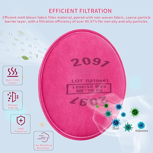 Miniatura 3 de 20Pcs10Pairs 2091 Respirator Filters, High-Efficiency Dustproof Filter Cotton, 2091 Particulate FilterCartridges for 6200, 6502, 6800, 7502 etc