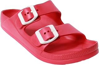 H2K Women's Lightweight Comfort Soft Slides EVA Adjustable Double Buckle Flat Sandals Buddy