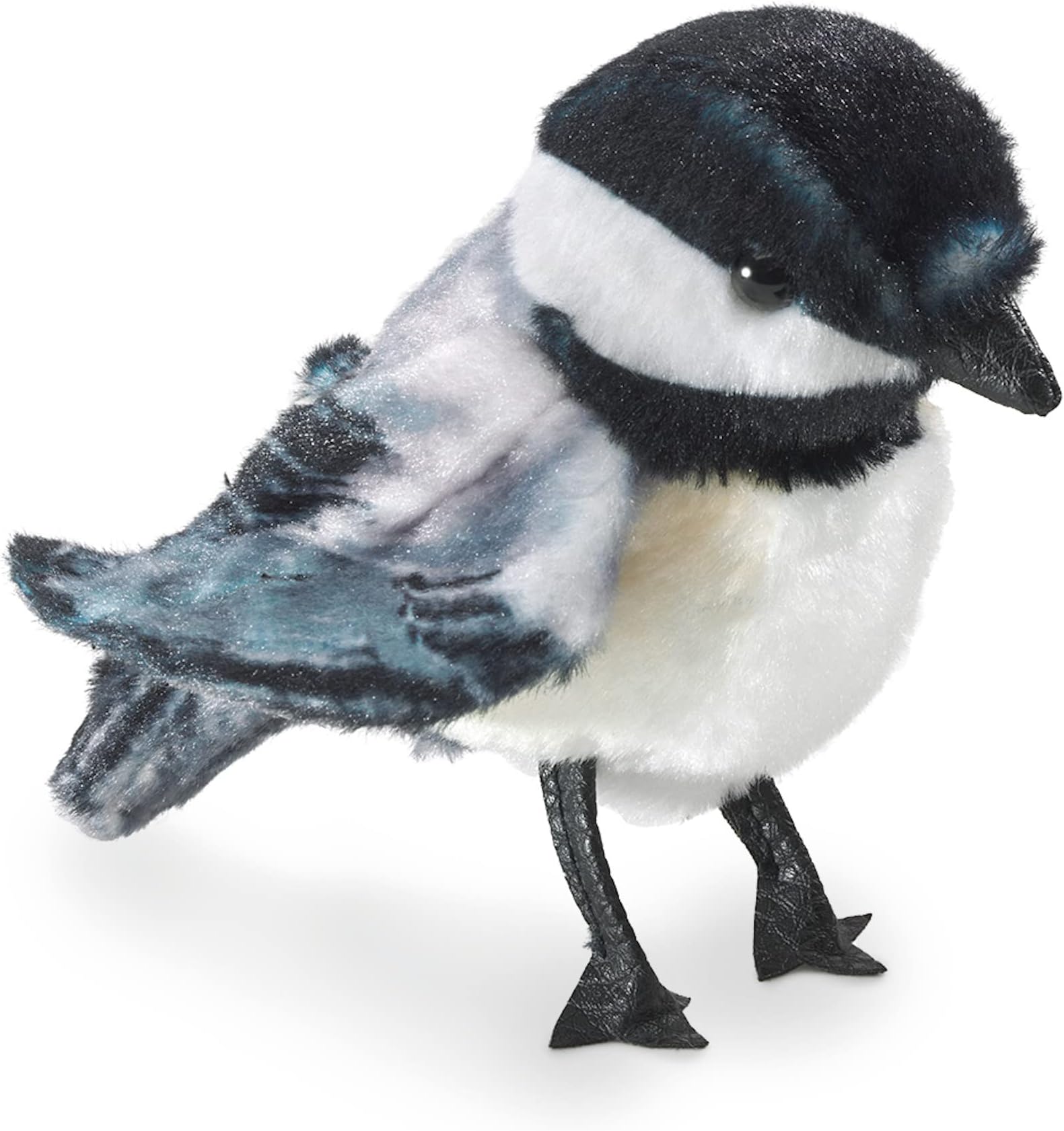 Mini Chickadee Finger Puppet, White; Black;gray