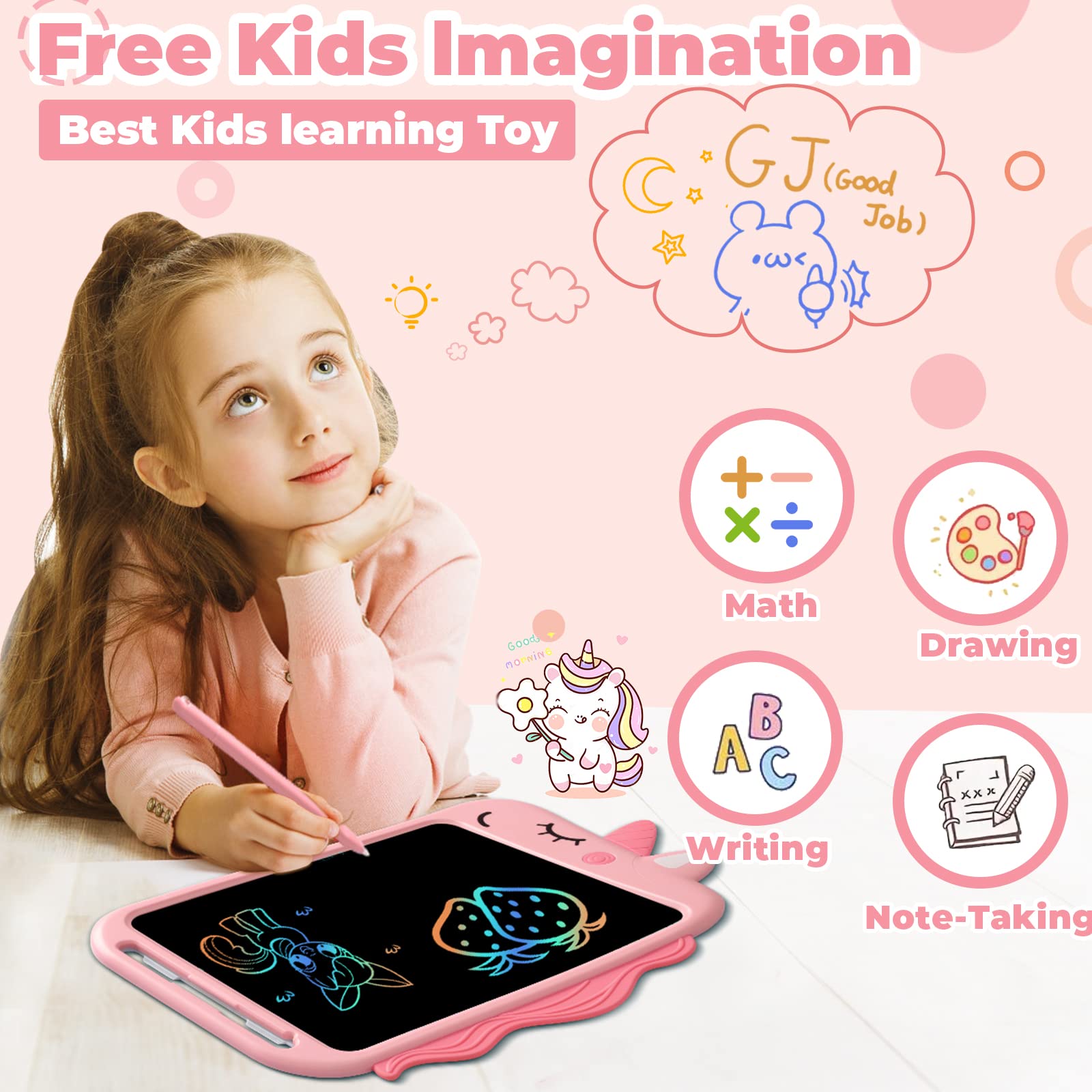 NOBES Regalo Giochi Bambini 2 3 4 5 6 7 Anni, Tavoletta Grafica LCD Scrittura 10 Pollice Giocattoli Educativi, Lavagna Magnetica Unicorno Ragazze (Rosa)