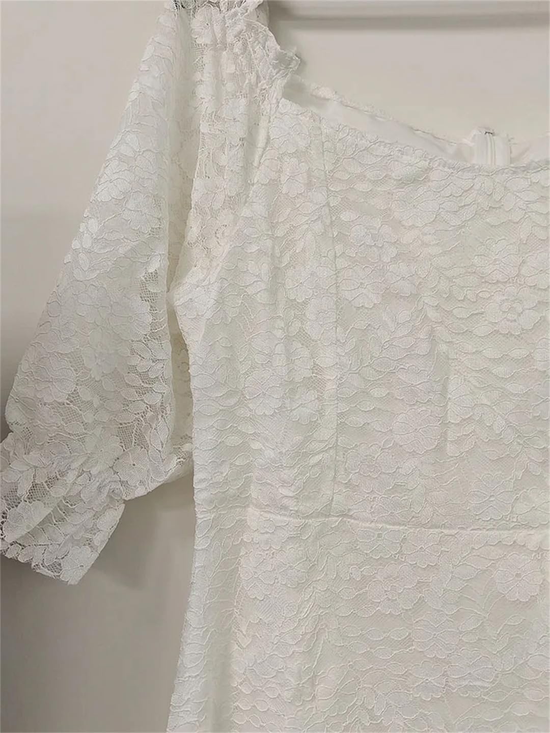 Wjnvfioo Vestido de verano con estampado floral para mujer, elegante, manga abombada, cuello sesgado, costuras de encaje, vestidos largos de fiesta