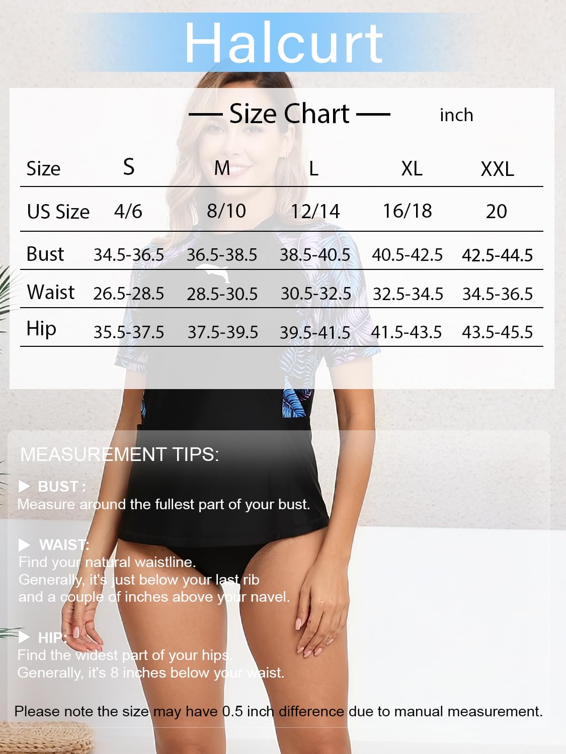 Halcurt Camiseta de manga corta para mujer con brasier integrado, bolsillos laterales, traje de baño UPF50+