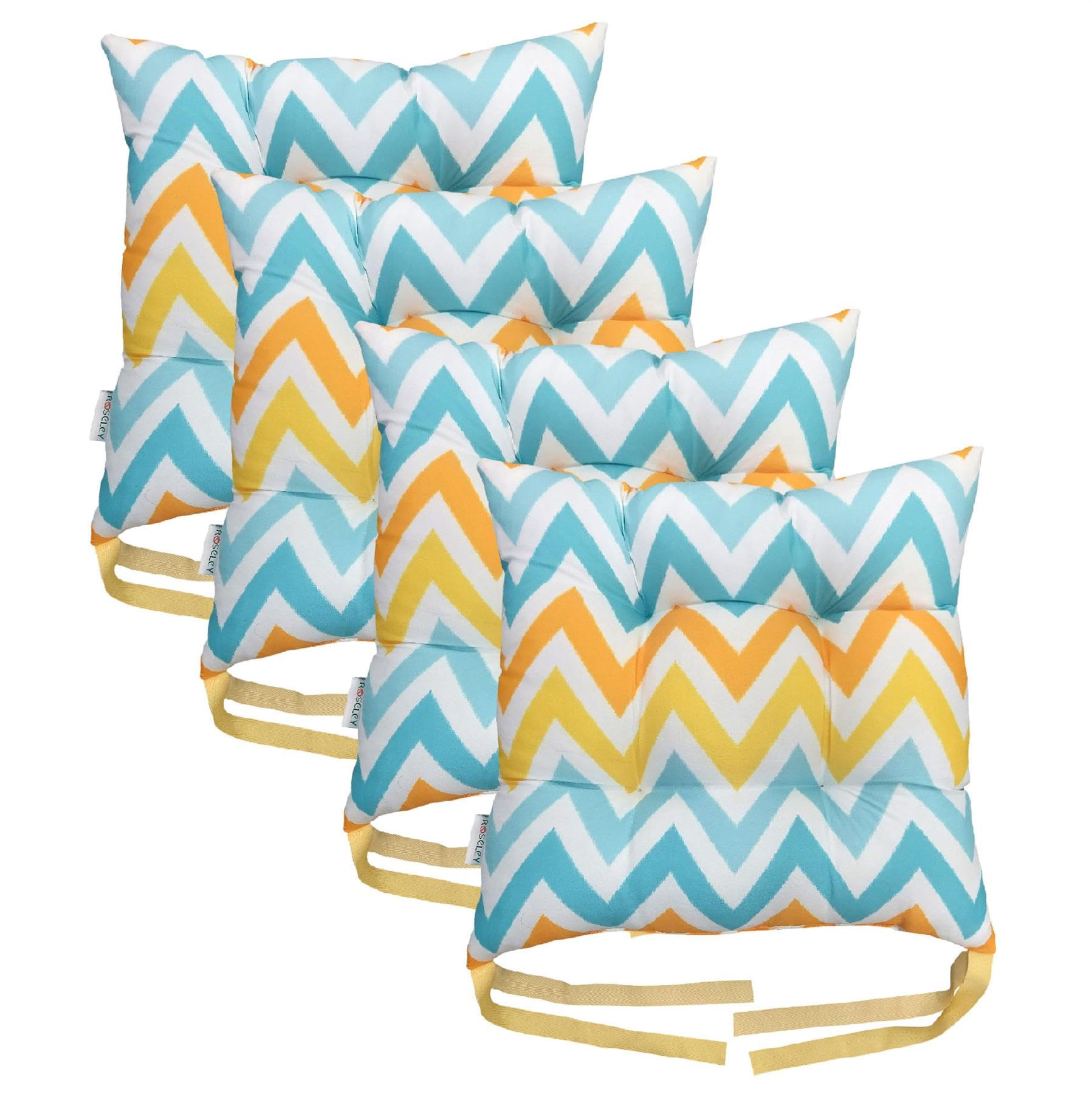 Washable Chair Cushion for Dining Chairs 36 x 36cm Soft Seat Pads with Ties Comfortable Seat Cushions for Garden Chairs Indoor Outdoor Cushions Hollow Conjugated Filling [Design 5, Set of 4]