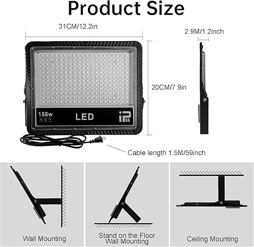 Miniatura 6 de Paquete de 2 luces LED negras de 150 W, luces negras UV para fiesta brillante, luz de inundación UV impermeable IP66 para fiesta de luz negra,