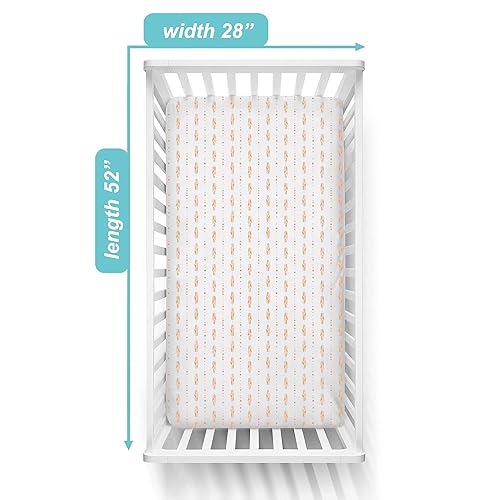 Miniatura 2 de TL Care Sábana bajera ajustable para cuna de 28 x 52 pulgadas, suave, transpirable, neutro, 100% algodón, plumas doradas y rosas, para niños y