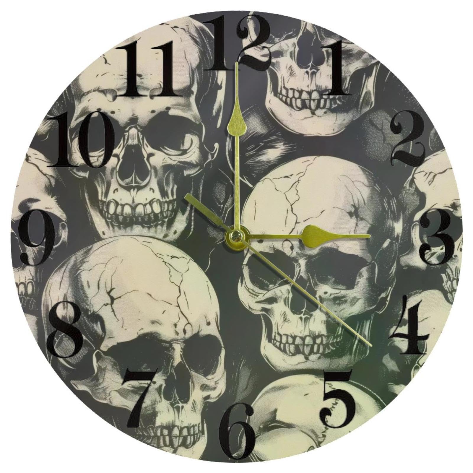 Horloge murale grunge tête de mort cadeau original pour crémaillère et anniversaire