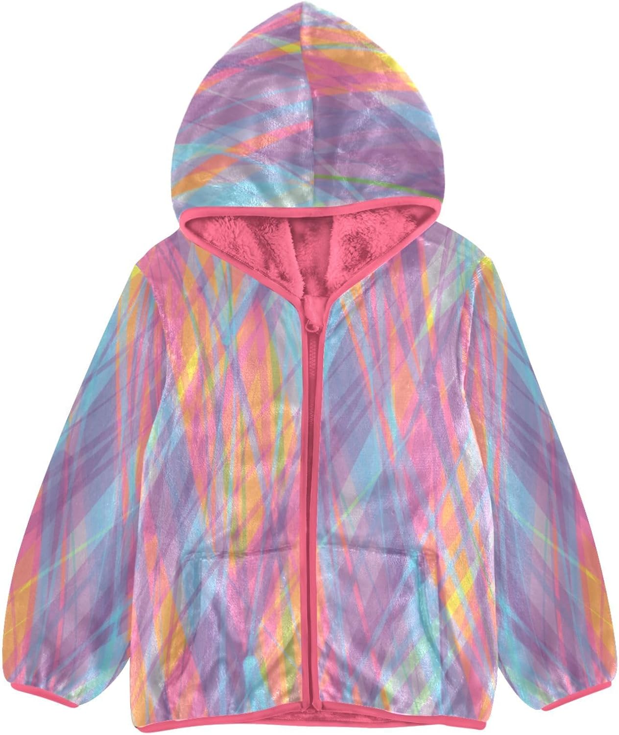 GuoChe Colorful Striped Toddler Girl Sherpa Jacket
