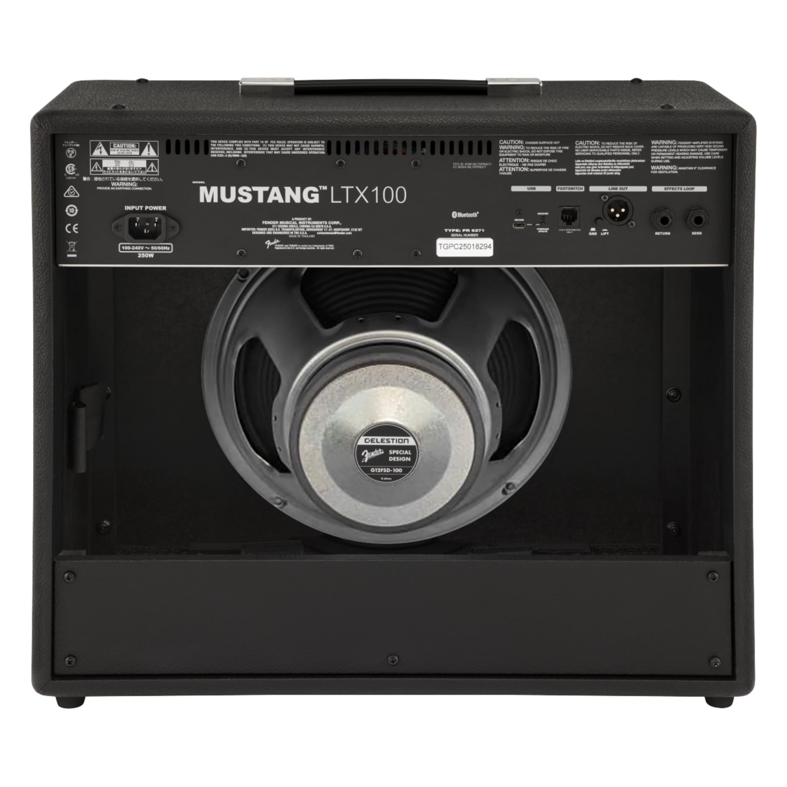 Amplificatore combo per chitarra Fender Mustang LTX100, 100 W con suoni versatili, 100 preset, 50 tipi di amplificatori ed effetti, interfaccia utente semplice