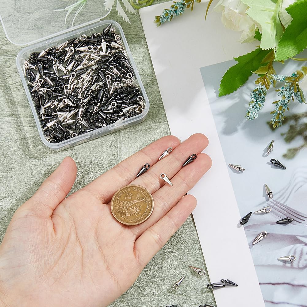 DICOSMETIC 200Pcs Cone Charms Alloy Spike Pendants Hiphop Punk Style Long Spike Spike Charms Black Metal Color for Jewelry Making, Hole: 2mm - Image 3