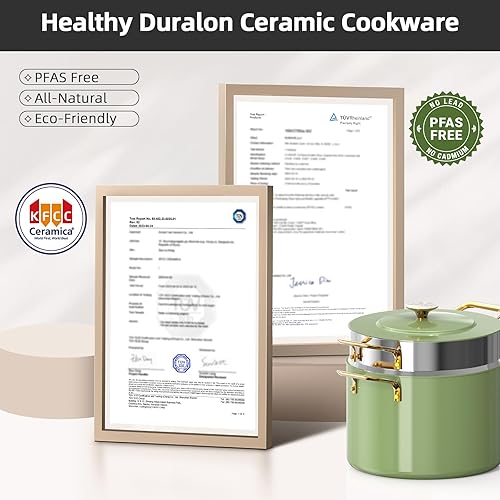 Miniatura 7 de Nuwave Lux LE - Juego de utensilios de cocina con asas doradas y tapas metálicas, 13 piezas, sin PFAS, revestimiento de cerámica antiadherente con