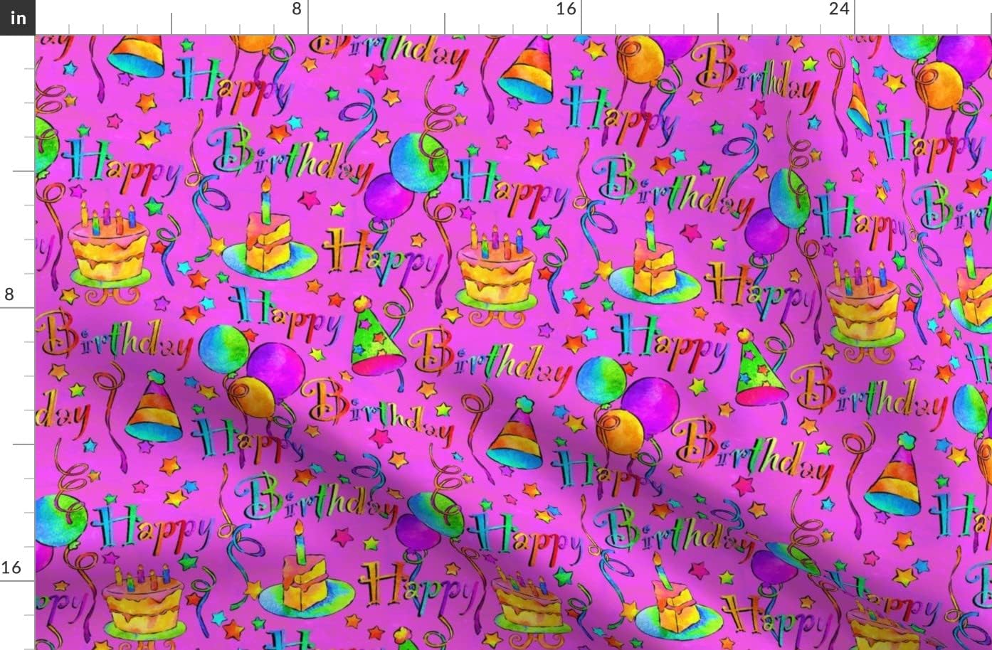 Spoonflower Fabric - Happy Pink Multi Colored All Over Watercolor Birthday Streamers Party Printed on Organic Cotton Sateen Fabric by The Yard - Sewing Quilting Apparel Home Decor