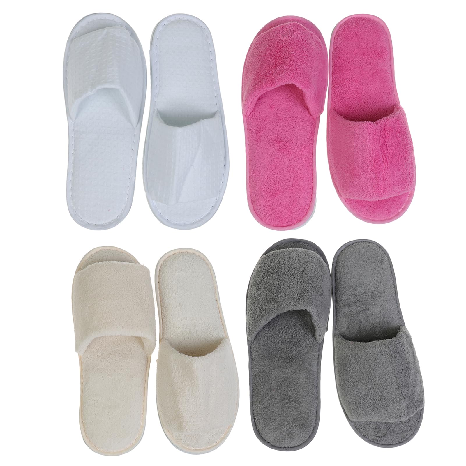 JK Home 4 works Coral Fleece Open Toe Spa Slippers, Disposable Deluxe Hotel Slippers