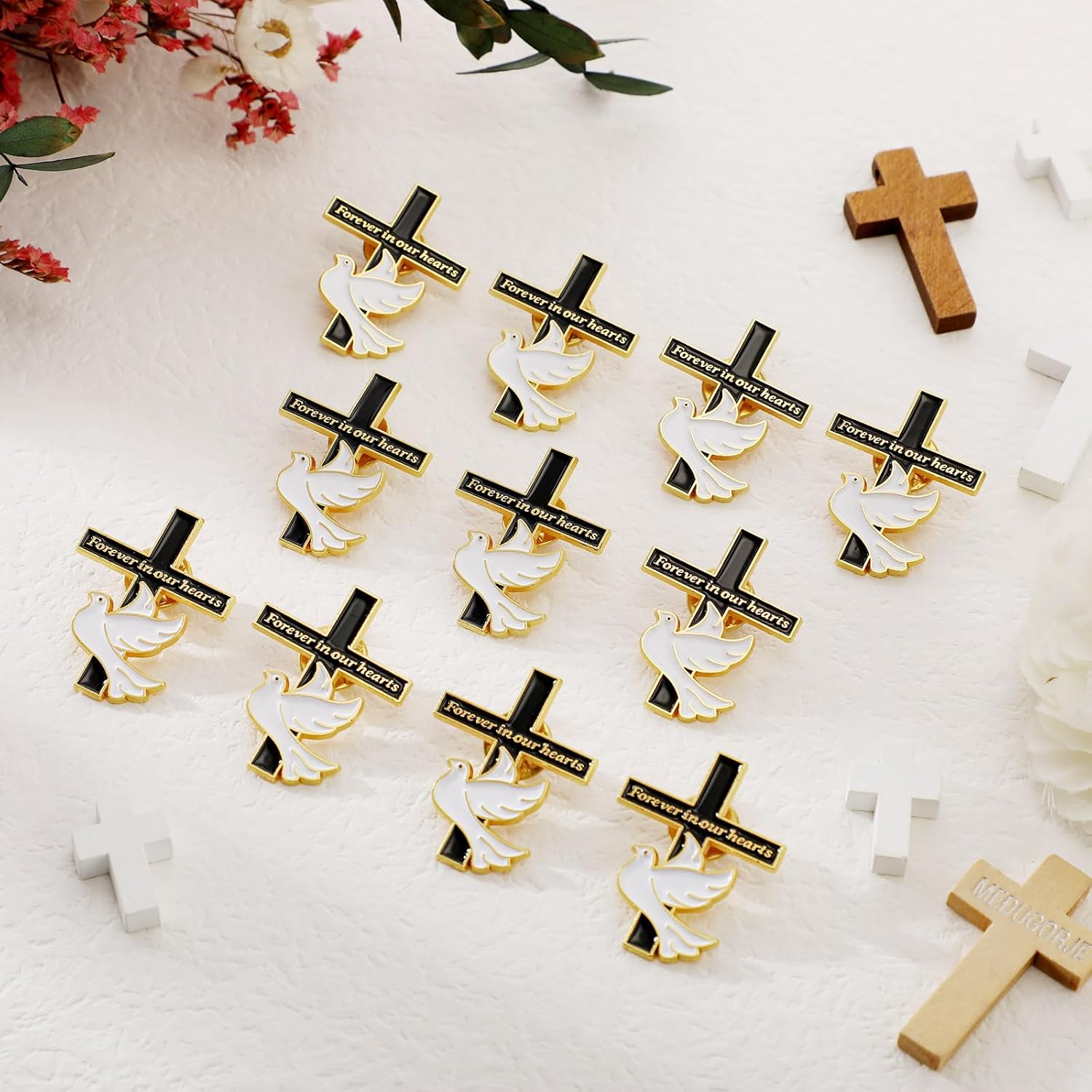Misdary Funeral Favors Pins Bulk for Guests Memorial Forever in Our Hearts Dove Cross Lapel Pin Memorial Mourning