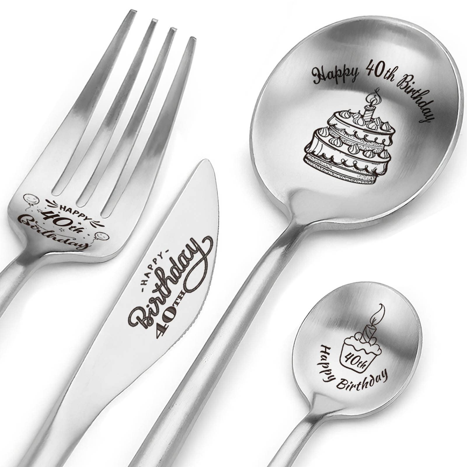 Happy 40th Birthday Spoon&Fork Gifts Engraved Cutlery Set Personalized Birthday Gifts for Son Daughter Sister Brother Friends