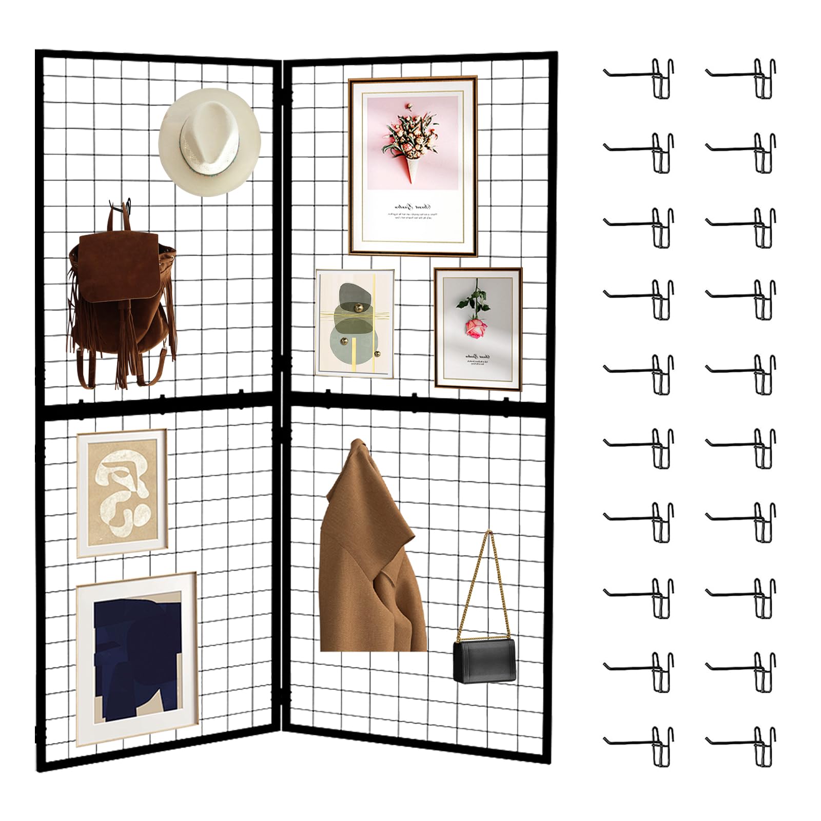 Panel de pantalla plegable de rejilla – Paneles de pared de rejilla de alambre resistentes de 2 x 5 pies para tienda minorista, feria, tienda emergente, exhibición versátil (paquete de 2