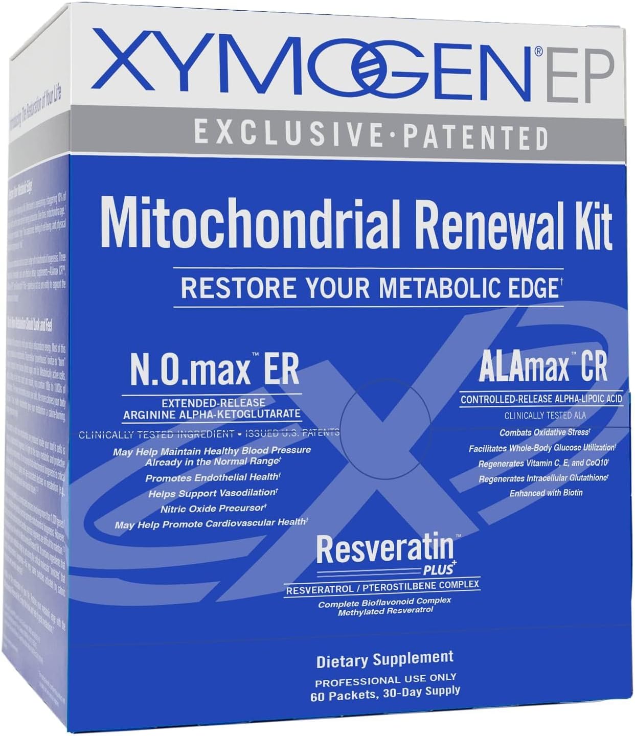 XYMOGEN Mitochondrial Renewal Kit - Mitochondrial Supplement for Healthy Cell Function - Metabolic Support - Resveratrol, Quercetin & Pterostilbene - Gluten-Free & Non-GMO - 60 Packets