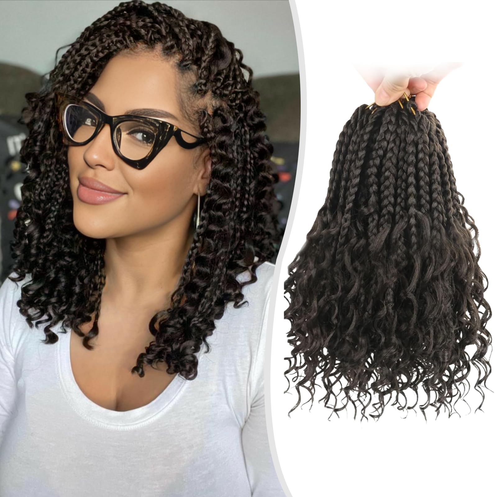Mebeli Goddess box braids Crochet Hair,10inch Pre Looped Crochet Boho Braids with curly Ends,8pcs Boho Box Braids Crochet Hair Extensions for Black