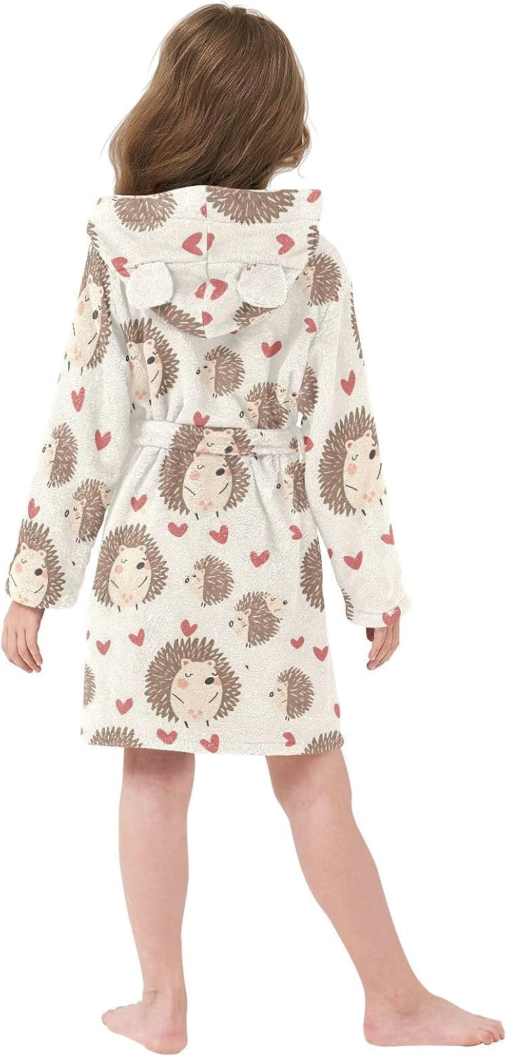 senya Hedgehog Love Toddler Hooded Bathrobe Kids Soft Plush Bath Towel Robes for Boys Girls 2-12 Years