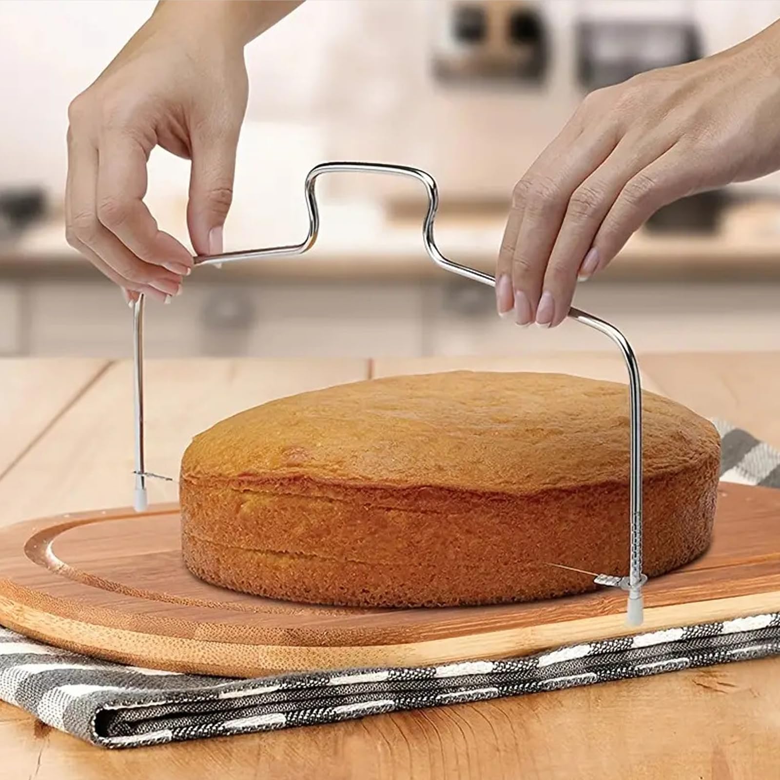 GIONAR Coupe-gâteau en Acier Inoxydable Réglable, 2 Pièces Lame Simple/Double pour Layer Cake
