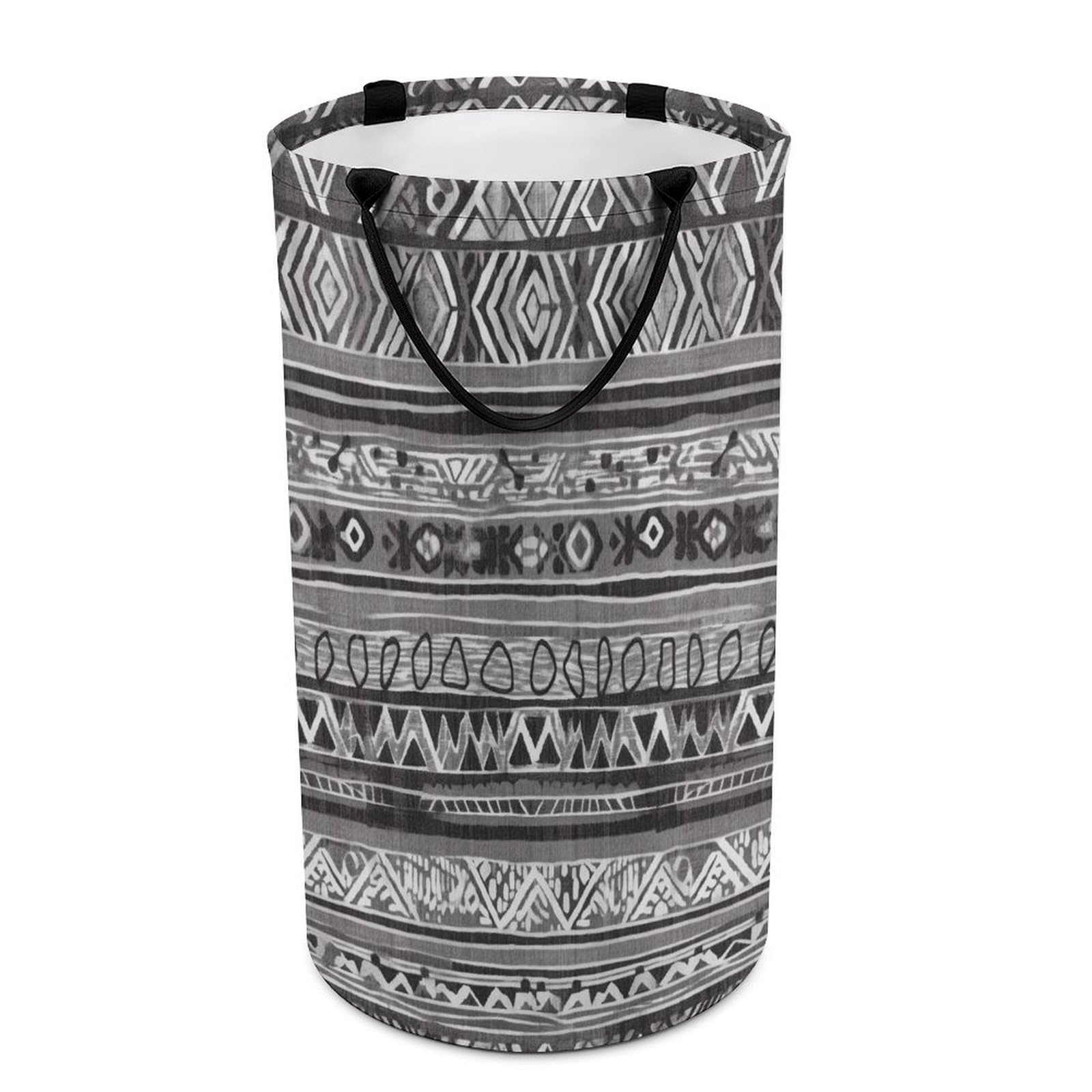 Grey Tribal Laundry Basket with Handles Large Collapsible Laundry Bag Freestanding Waterproof Clothes Hamper Decor Storage of Dirty Clothe for Family Bathroom 86L