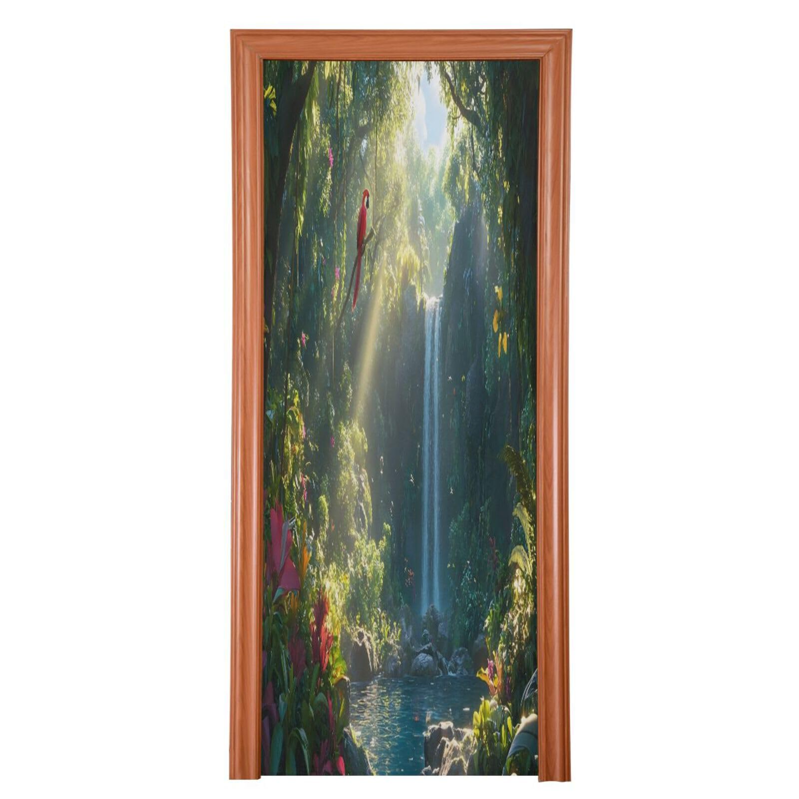 FLildon Jungle Waterfall Landscape Door Cover Decoration, Party Accessory Porch Decor for Festive Ornament Room Door Covers 32 x 79 Inch