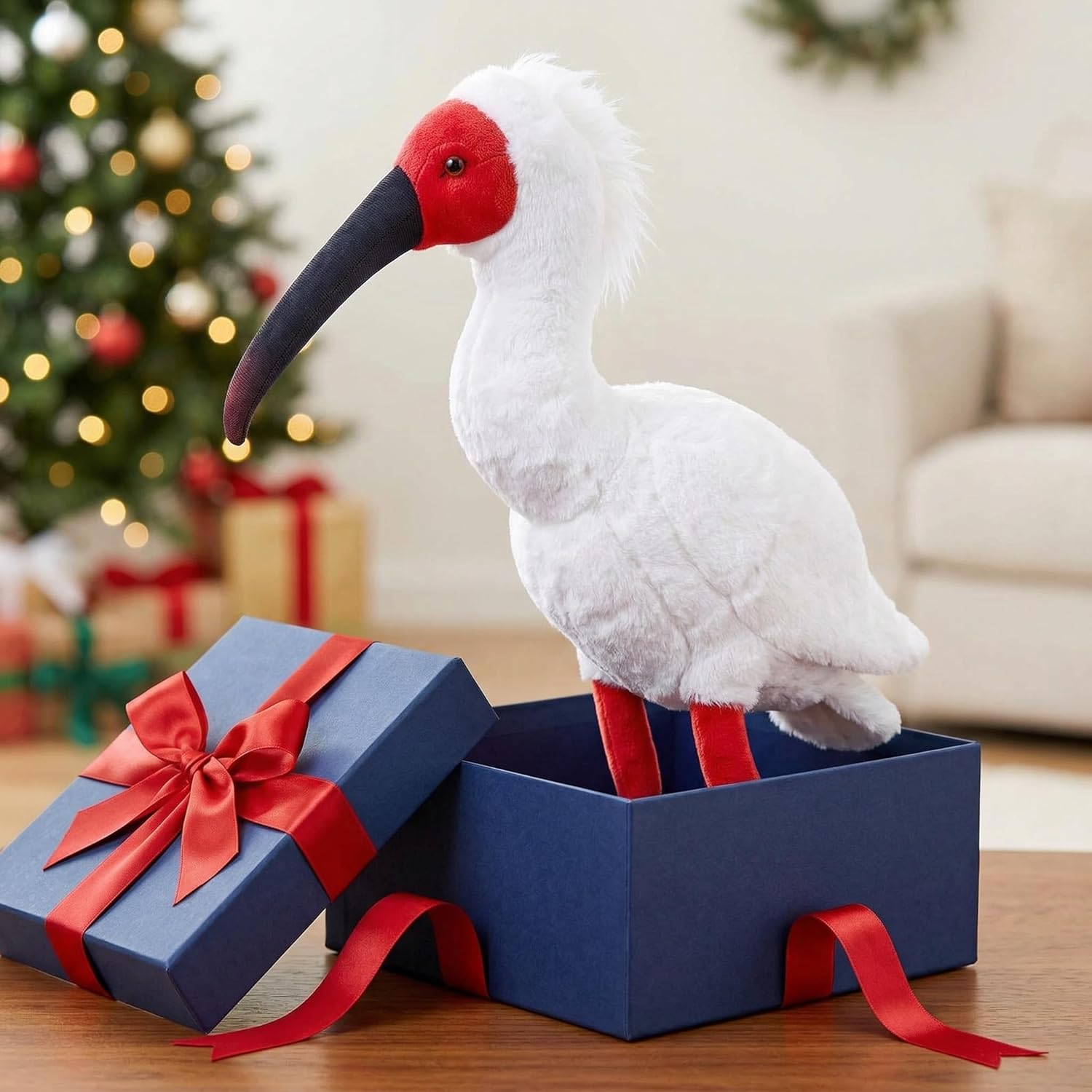 ZHONGXIN MADE Simulation Crested Ibis Plush Toy - Realistic Red Bird, Lifelike Animal Spoonbill Stuffed Toy, Birthday Gift for Kids, 10.6 Inches