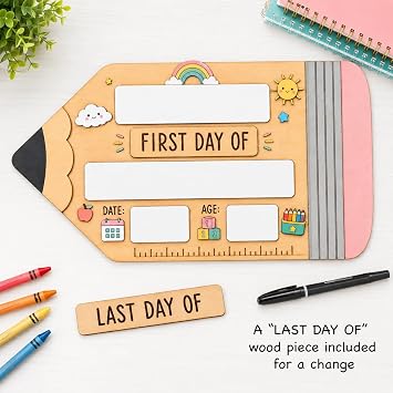 First Day of School Sign, Last Day of School Sign (Natural Wood - Pencil)