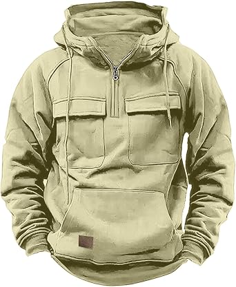 Tactical Hoodies for Men Fall Quarter Zip Pullover Casual Athletic Workout Hooded Sweatshirts Field Training Outfits