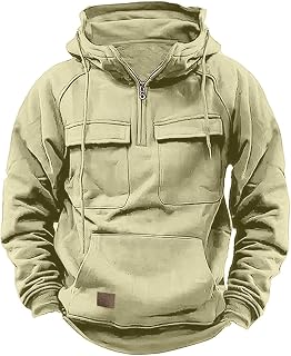 Tactical Hoodies for Men 2024 Quater-Zip Pullover Vintage Sweatshirt Casual Long Sleeve Cargo Hoodies with Pocket