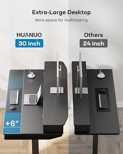 Miniatura 5 de HUANUO - Escritorio eléctrico de pie de 55 x 30 pulgadas con cajones de madera, escritorio de pie para oficina en casa de altura ajustable con dos