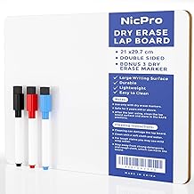 Nicpro Dry Erase Mini Whiteboard A4, 22 x 30 cm Double Sided Lapboard with 3 Water-Based Pens Learning Small White Board Portable Drawing Writing for Student and Classroom Use