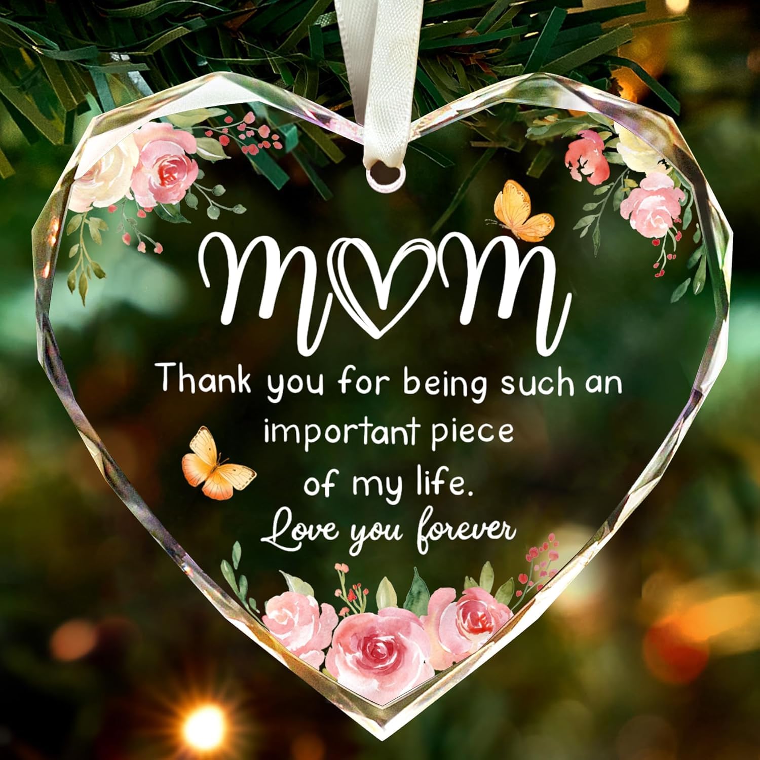Gifts for Mom 2026, Glass Heart Ornament - Birthday Gifts for Mom from Daughter Son, I Love You Mom Keepsake, Unique for Mother