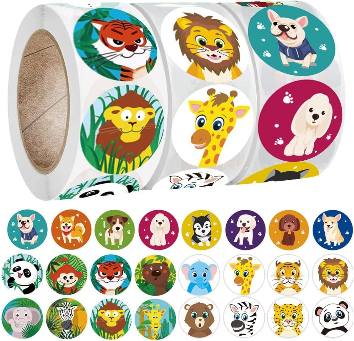 ごほうびシール 1500枚入り ご褒美シール 動物のシール 教師褒美用 シール 動物 よくできましたシール 英語 トイレトレーニングごほうびシール 子供 教室用の教師補助ごほうび用品 直径25mm 殿堂