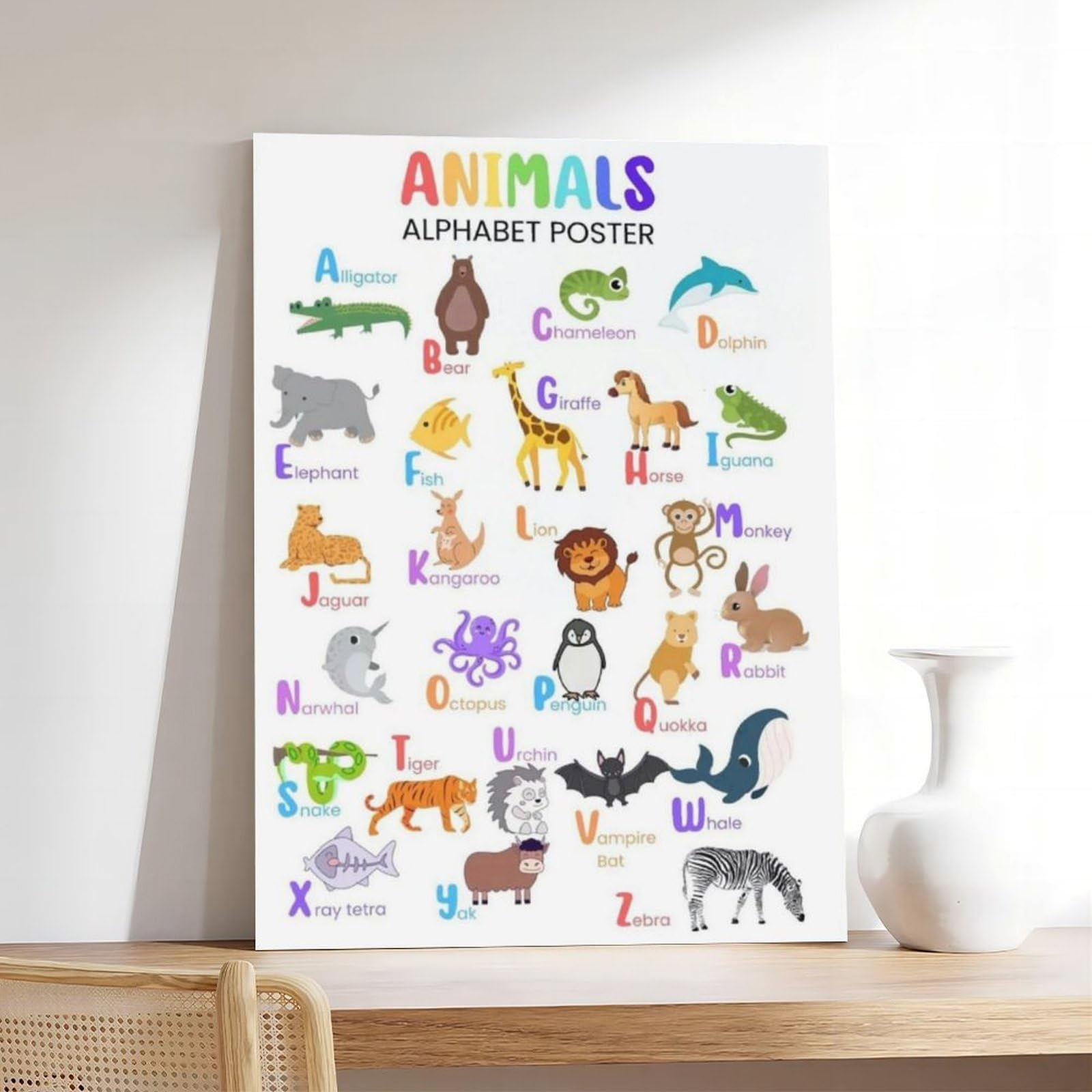 Poster sur toile avec lettres de l'alphabet et éducation - Décoration murale pour salon, chambre à coucher - 40 x 60 cm
