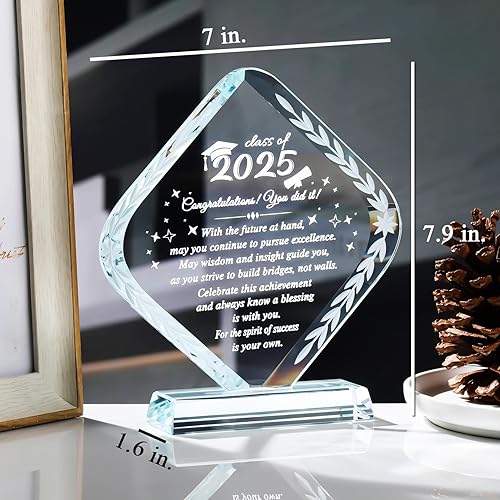Vista 12 de YWHL Regalos de graduación para él y ella, regalos inspiradores para graduados de la clase 2025, recuerdo de graduación de cristal grabado con láser