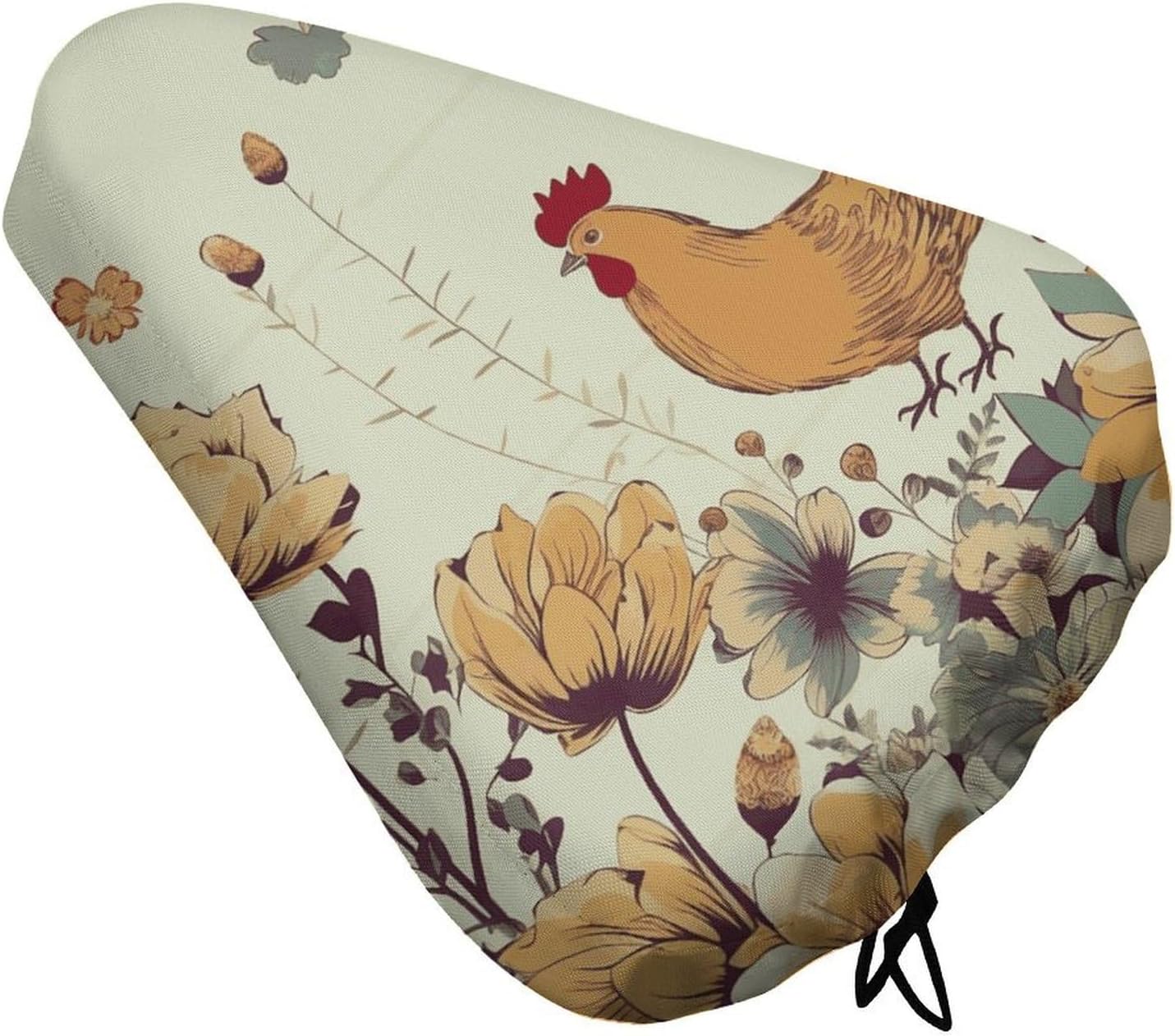 Hen Flying Butterflies Among Flowers Bike Seat Cover Soft Waterproof Bike Saddle Rain Cover with Drawstring Rainproof Dust Resistant Bicycle Seat Cushion Protector for Outdoor Travel, Stationary Bikes