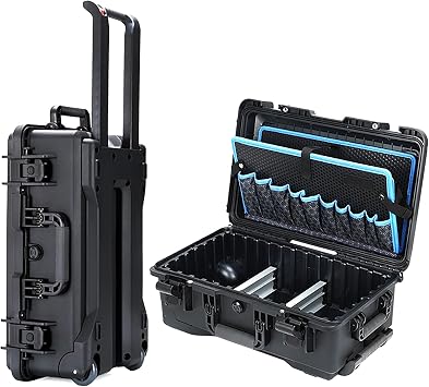 ALUBOX 22-Inch Black Large Waterproof Trolley Toolbox with Pockets, Portable Plastic Organizer Case with Dividers, Hardware Storage for Homeowners, Professionals, DIY Projects, Tool Organizer Storage