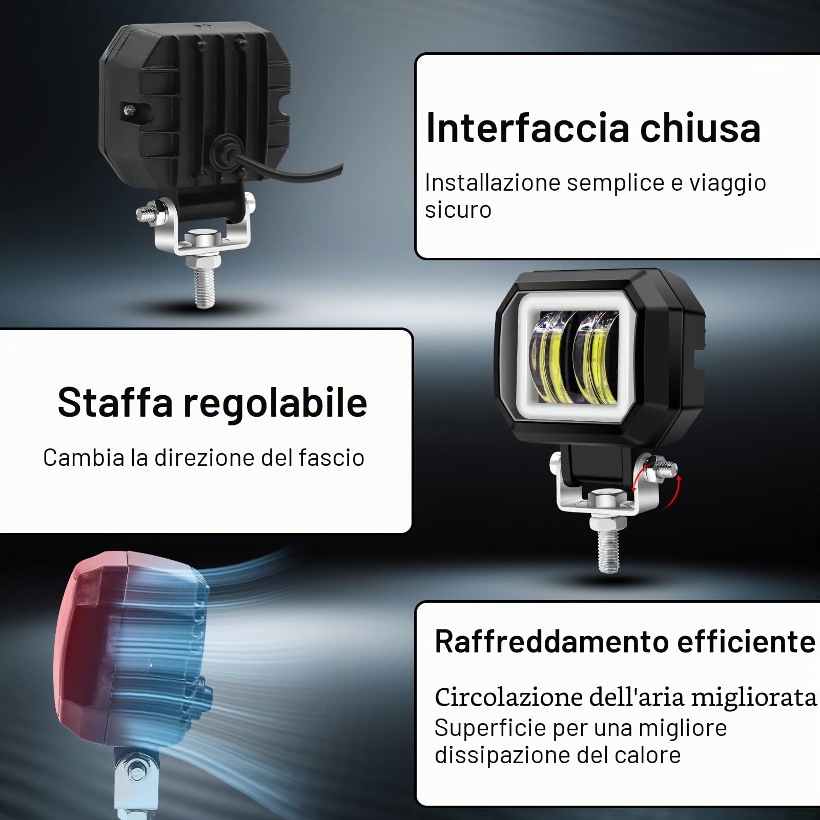 Biqing Faretti LED Moto bianca Angel Eyes,3 Pollici Quadrato 20W LED Fuoristrada Lampada da Lavoro 12V/24V Faretti Moto Supplementari Luce Ausiliaria DRL Con Interruttore Motos 22mm