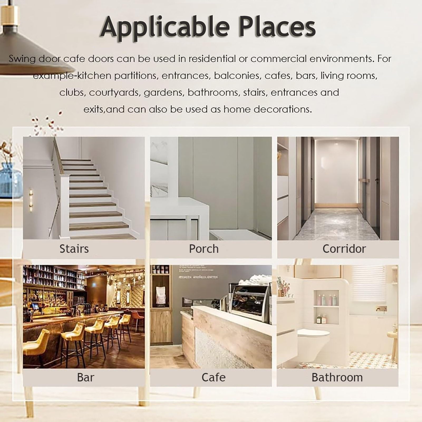 Porte a battente interne in legno con cerniere a chiusura automatica per cucina e bar, design durevole per un facile accesso e una maggiore privacy