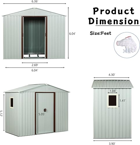 Miniatura 4 de Cobertizo de almacenamiento, cobertizo de almacenamiento de metal para exteriores de 6 x 5 pies con ventana, puertas correderas con cerradura, marco