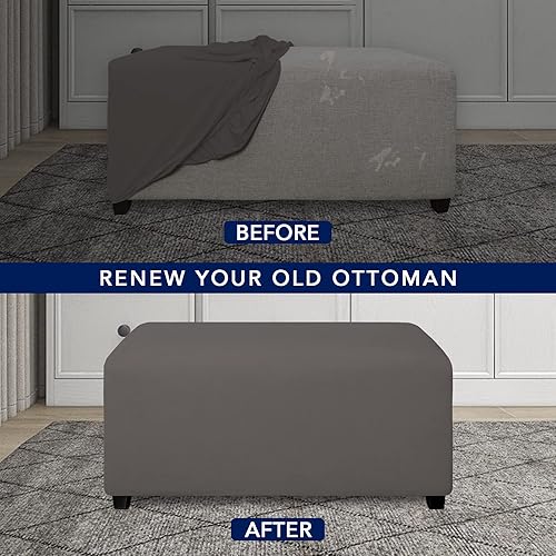 Vista 50 de PureFit Funda otomana rectangular de ajuste suave superelástica, para taburete de pies y muebles de almacenamiento plegables para sala de estar